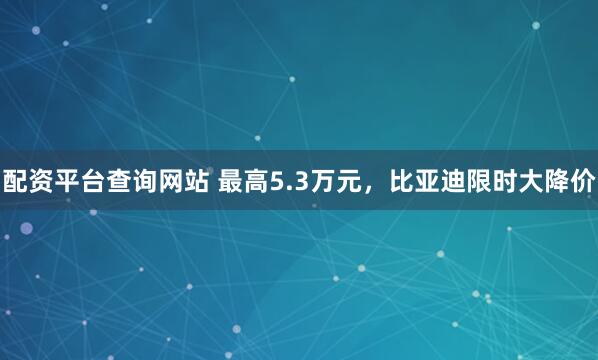 配资平台查询网站 最高5.3万元，比亚迪限时大降价